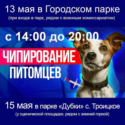 ЧИПИРОВАНИЕ ЖИВОТНЫХ в парках Чехова!